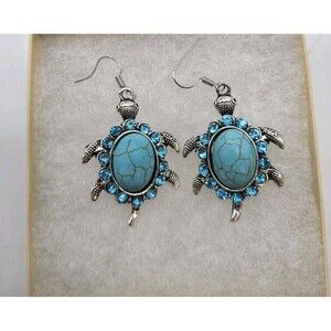 Novadab Swimming Turtles Turquoise Color Crystal Cabochon Earrings Southwestern